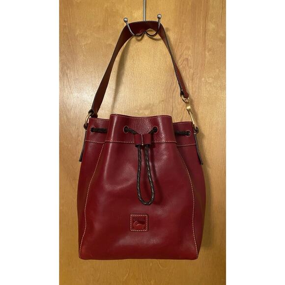 Dooney & Bourke Hattie Florentine Leather Red Drawstring Bucket Bag Hobo $518 - Picture 1 of 16